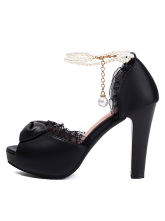 Perle Bogen Spitze Peep Toe High Heels Sandalen