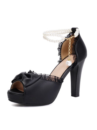 Perle Bogen Spitze Peep Toe High Heels Sandalen