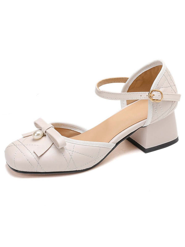 Retro Perle Bogen Mary Jane Absätze