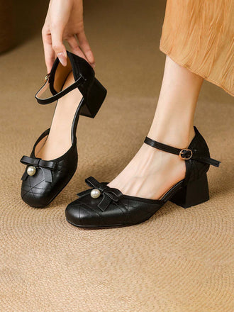 Retro Perle Bogen Mary Jane Absätze