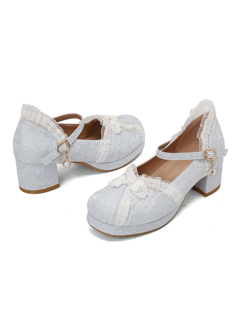 Vintage Spitze Perle Mary Jane Schuhe