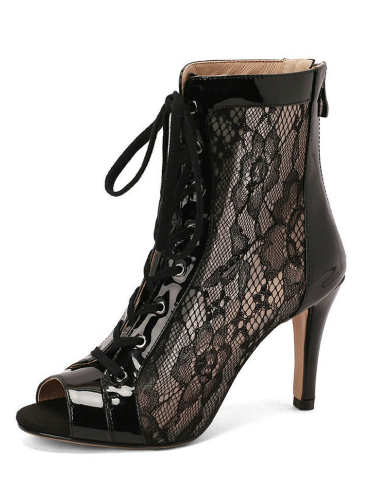 Netz Patchwork Peep Toe Hoher Absatz Sandalen