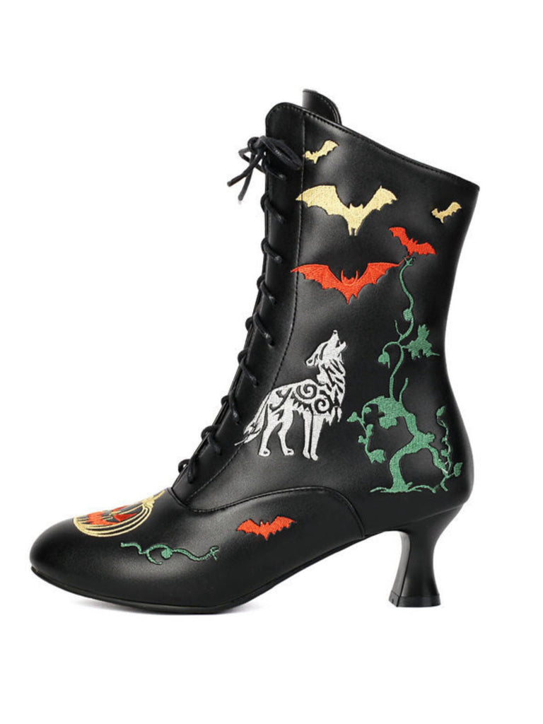 Halloween Schläger Kürbis Schnürung Mitte der Wade Stiefel