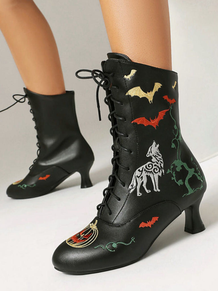 Halloween Schläger Kürbis Schnürung Mitte der Wade Stiefel