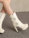Pu Leder Runde Zehenkappe Keil Ferse Wadenlang Stiefel