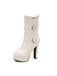 Pu Leder Runde Zehenkappe Keil Ferse Wadenlang Stiefel