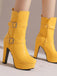 Pu Leder Runde Zehenkappe Keil Ferse Wadenlang Stiefel
