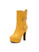 Pu Leder Runde Zehenkappe Keil Ferse Wadenlang Stiefel