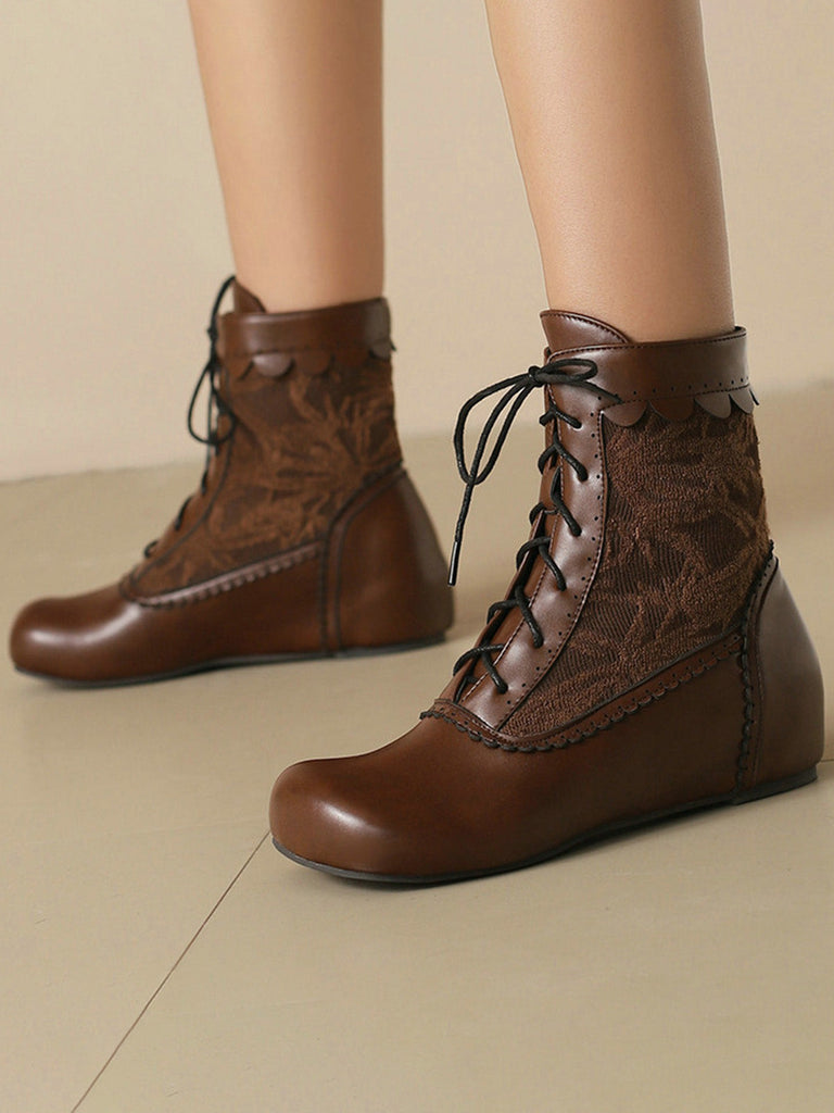 Vintage Stickerei Schnürung Innere Ferse Stiefel