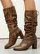 Vintage Solide Schnalle Gerüscht Klobige Absätze Stiefel