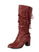 Vintage Solide Schnalle Gerüscht Klobige Absätze Stiefel