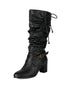 Vintage Solide Schnalle Gerüscht Klobige Absätze Stiefel