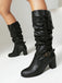 Vintage Solide Schnalle Gerüscht Klobige Absätze Stiefel