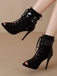 Metallisch Offene Spitze Stiletto Kordelzug Halbhohe Stiefel