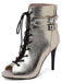 Metallisch Offene Spitze Stiletto Kordelzug Halbhohe Stiefel