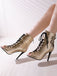 Metallisch Offene Spitze Stiletto Kordelzug Halbhohe Stiefel