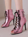 Metallisch Offene Spitze Stiletto Kordelzug Halbhohe Stiefel