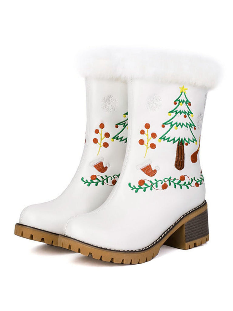 Vintage Weihnachtsbaum Schneeflocke Plüsch Klobig Ferse Stiefel