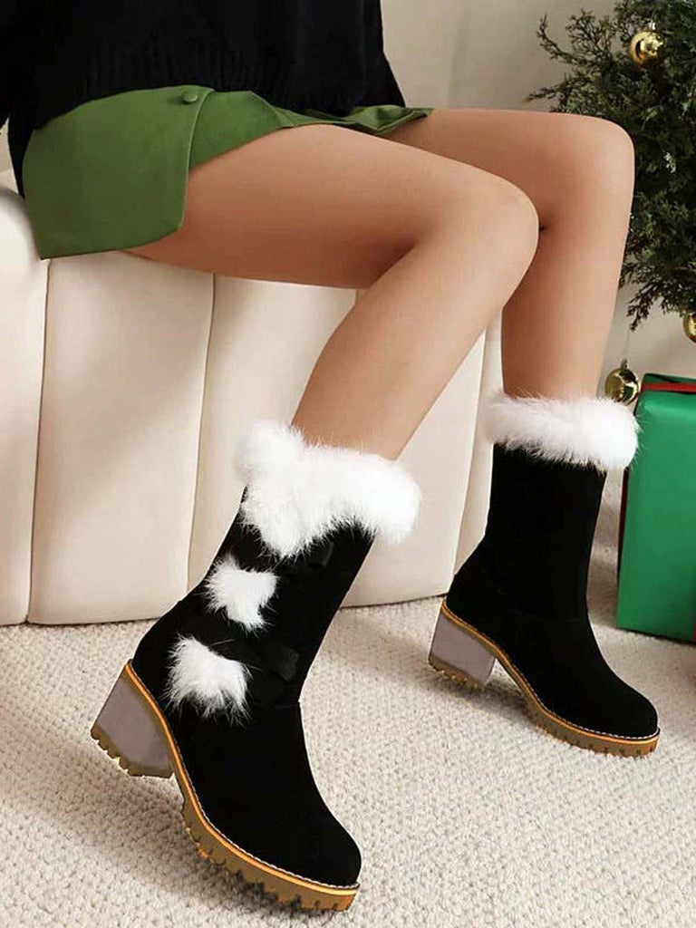 Vintage Plüsch Zierleiste Bogen Klobiger Absatz Stiefel