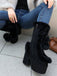 Vintage Kunstpelz Runden Zehe Hoher Absatz Stiefel