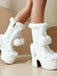 Vintage Kunstpelz Runden Zehe Hoher Absatz Stiefel