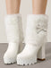 Vintage Bogen Plüsch Klobiger Absatz Stiefel