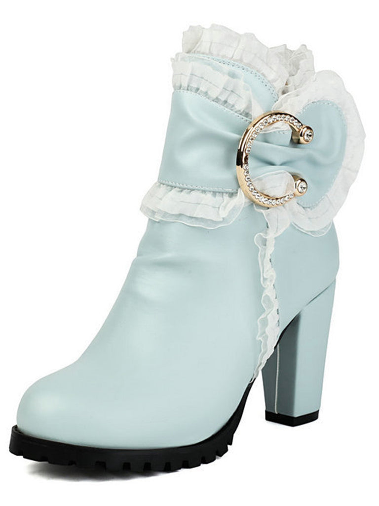 PU Leder Spitze-Getrimmt Chunky Ferse Knöchel Stiefel