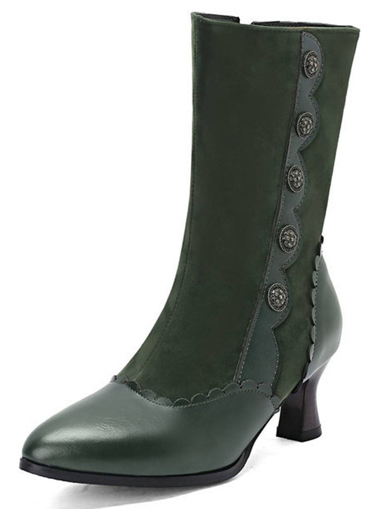 Vintage Leder Wildleder Taste Halbhoher Wade Stiefel