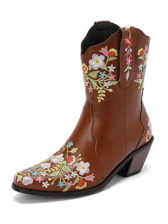 Vintage Spitze Besticktes Blumen Blockabsatz Stiefel