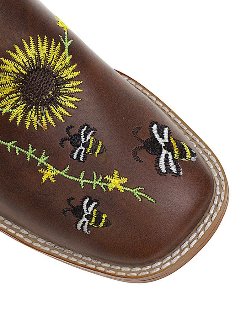Braun Sonnenblume Besticktes Western Cowgirl Wadenstiefel
