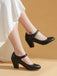 Retro Rundspitze Solide Bogen Blockabsatz Schuhe