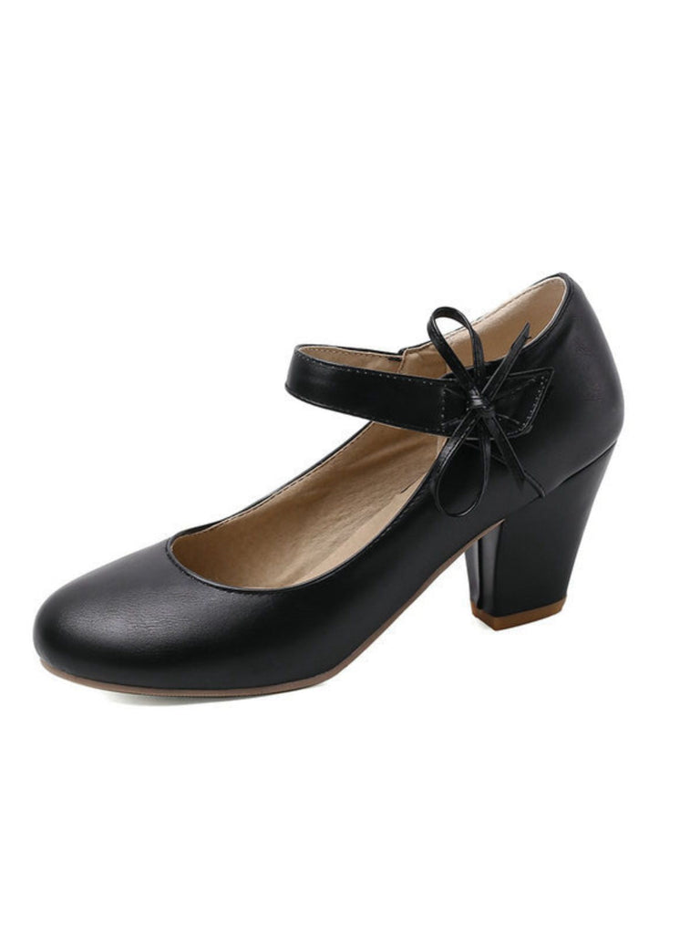 Retro Rundspitze Solide Bogen Blockabsatz Schuhe