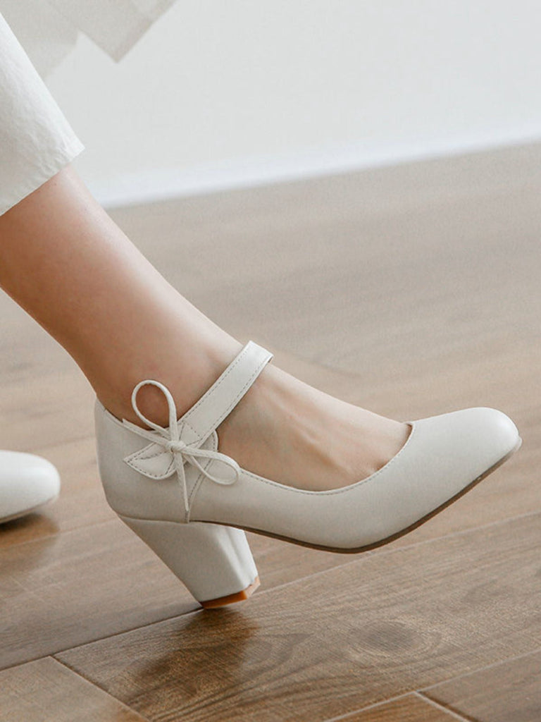 Retro Rundspitze Solide Bogen Blockabsatz Schuhe