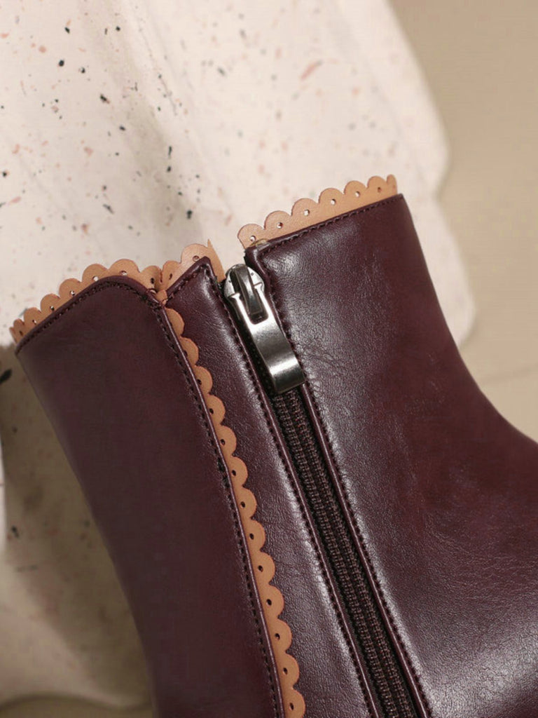 Vintage Kunstfellfutter Chunky Ferse Kurze Stiefel