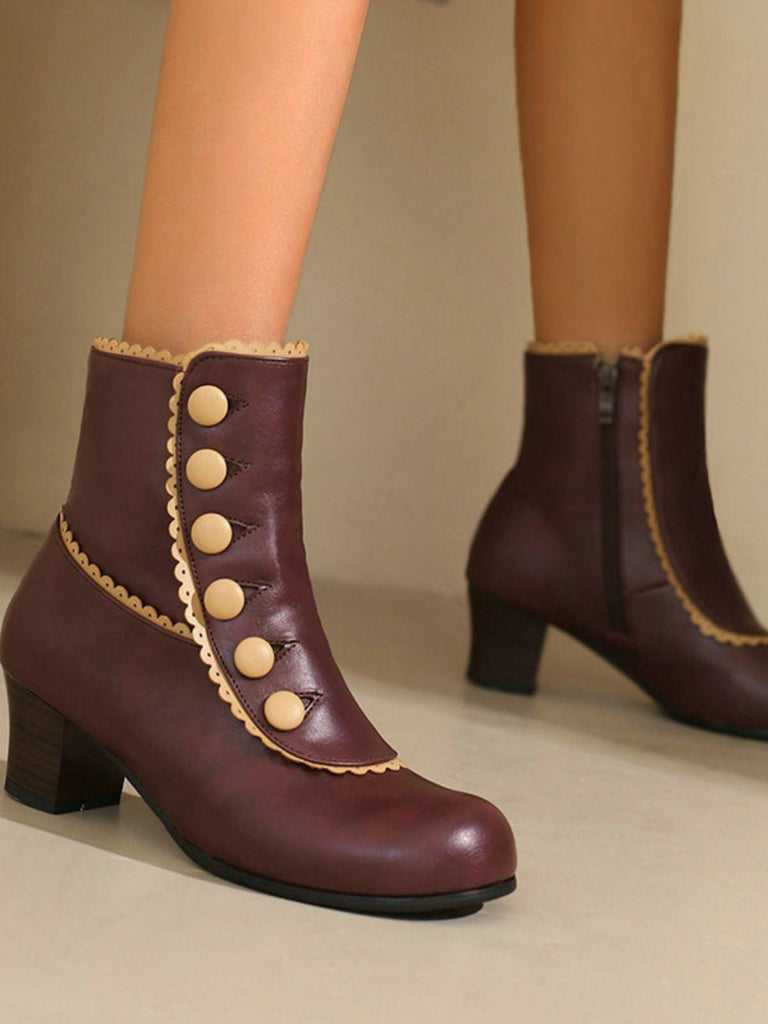 Vintage Kunstfellfutter Chunky Ferse Kurze Stiefel