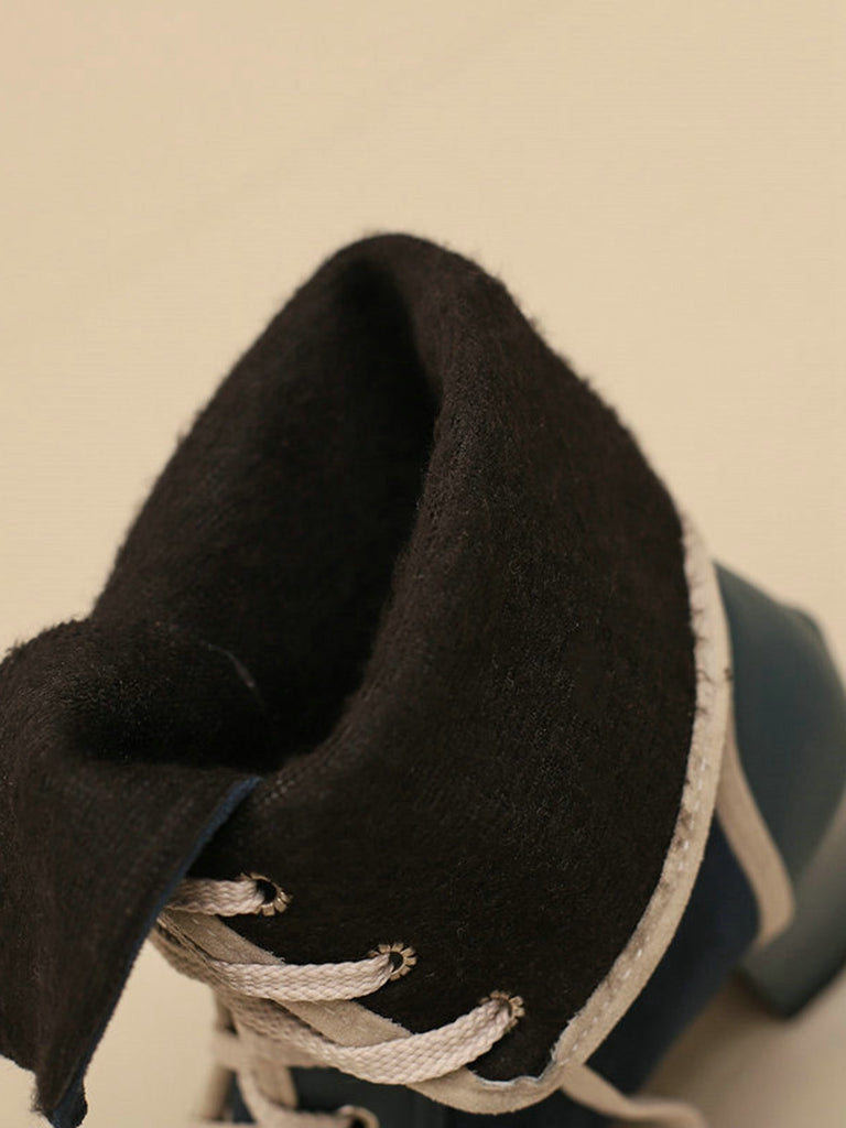 Vintage Schnürung Kunst Wildleder Leder Mittel Wade Stiefel