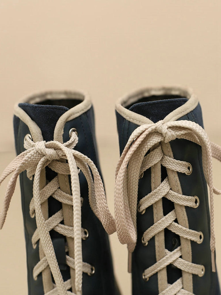 Vintage Schnürung Kunst Wildleder Leder Mittel Wade Stiefel