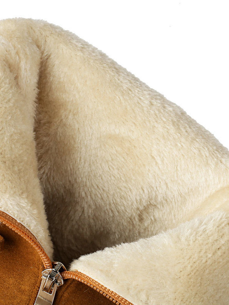 Vintage Kontrastiert Wildleder Plüsch Klobig Stiefel