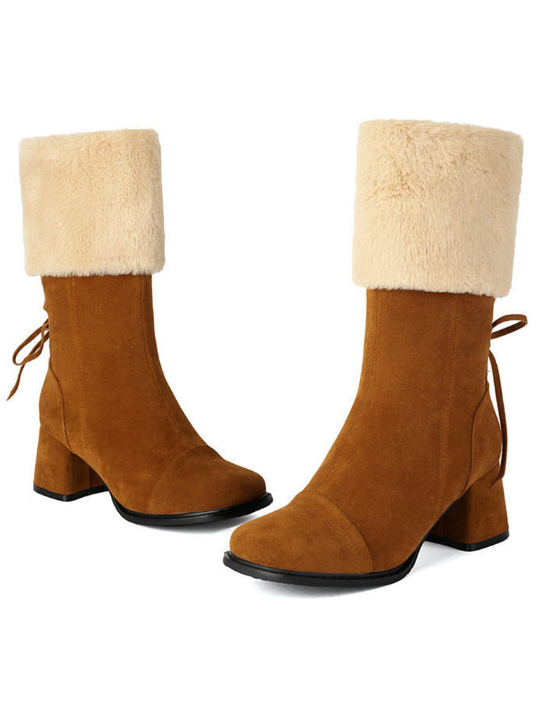 Vintage Kontrastiert Wildleder Plüsch Klobig Stiefel