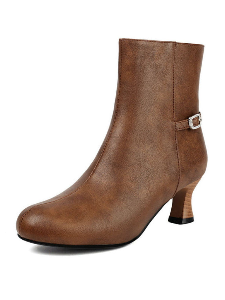 Retro Solide Kunst Leder Seiten Reißverschluss Knöchel Stiefel