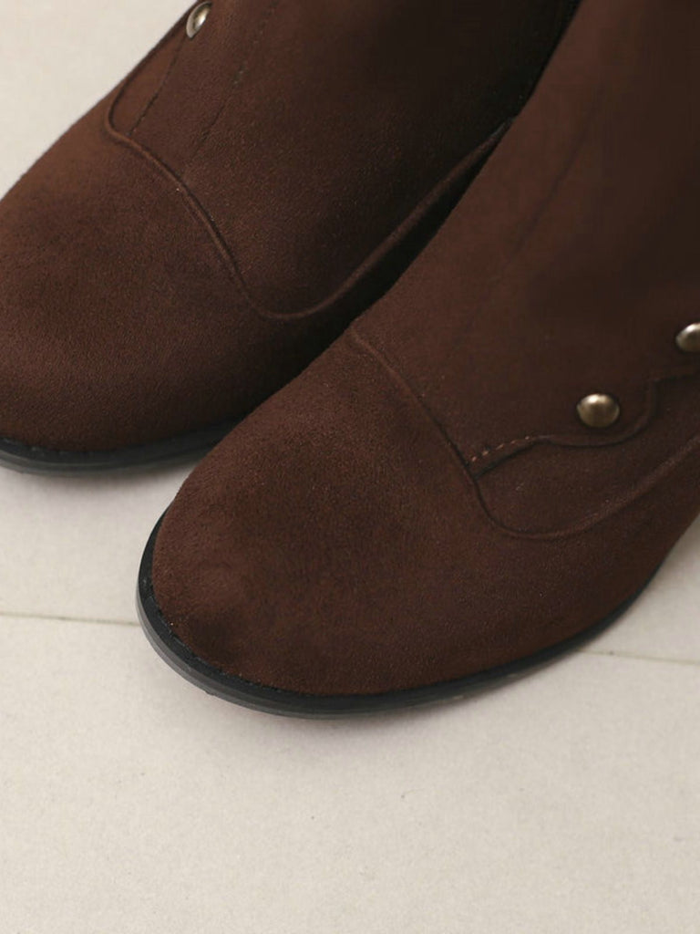 Vintage Wildleder Kunstpelz Futter Nieten Wadenhoch Stiefel