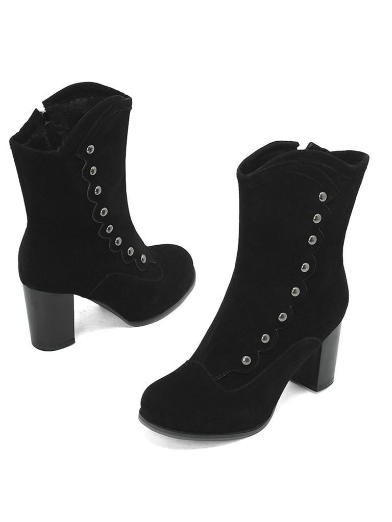 Vintage Wildleder Kunstpelz Futter Nieten Wadenhoch Stiefel