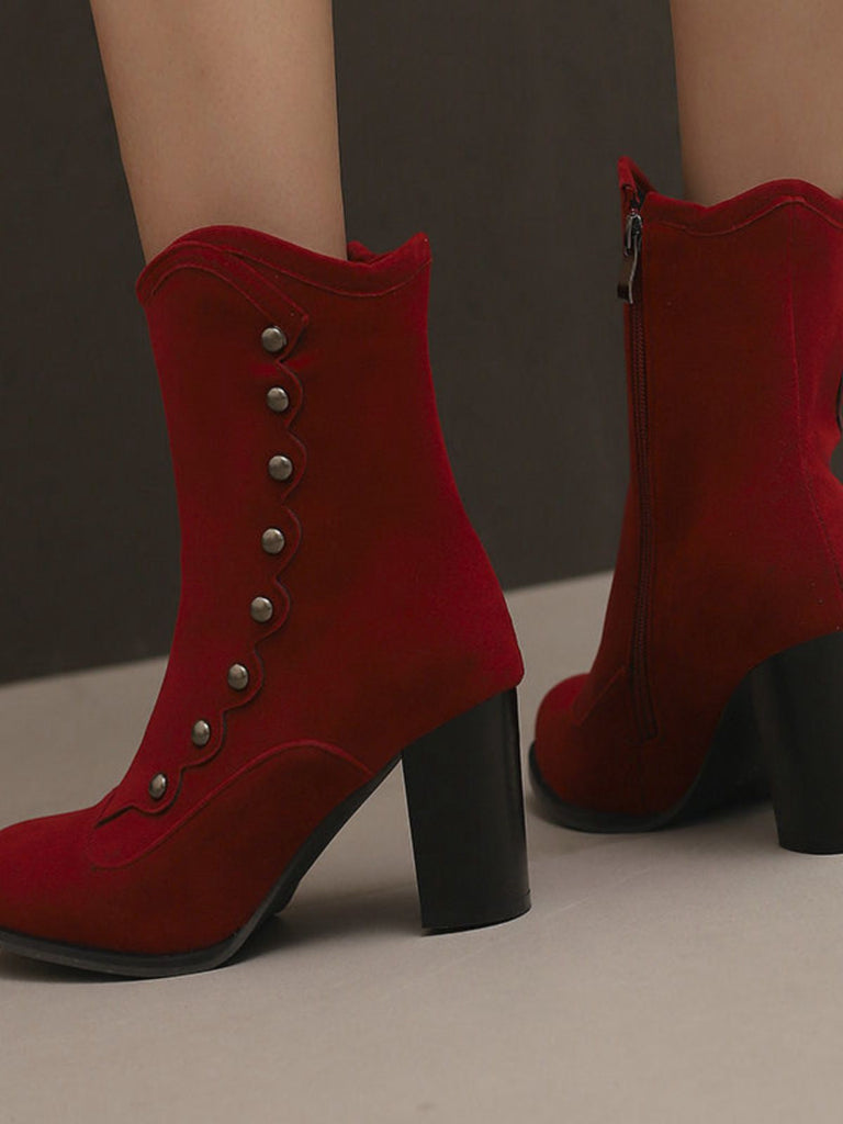 Vintage Wildleder Kunstpelz Futter Nieten Wadenhoch Stiefel