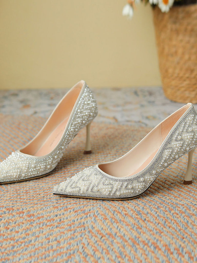 Strass Perle Spitze Stilettos Schuhe