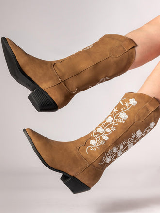 Retro Stickerei Blumen Leder Cowboystiefel