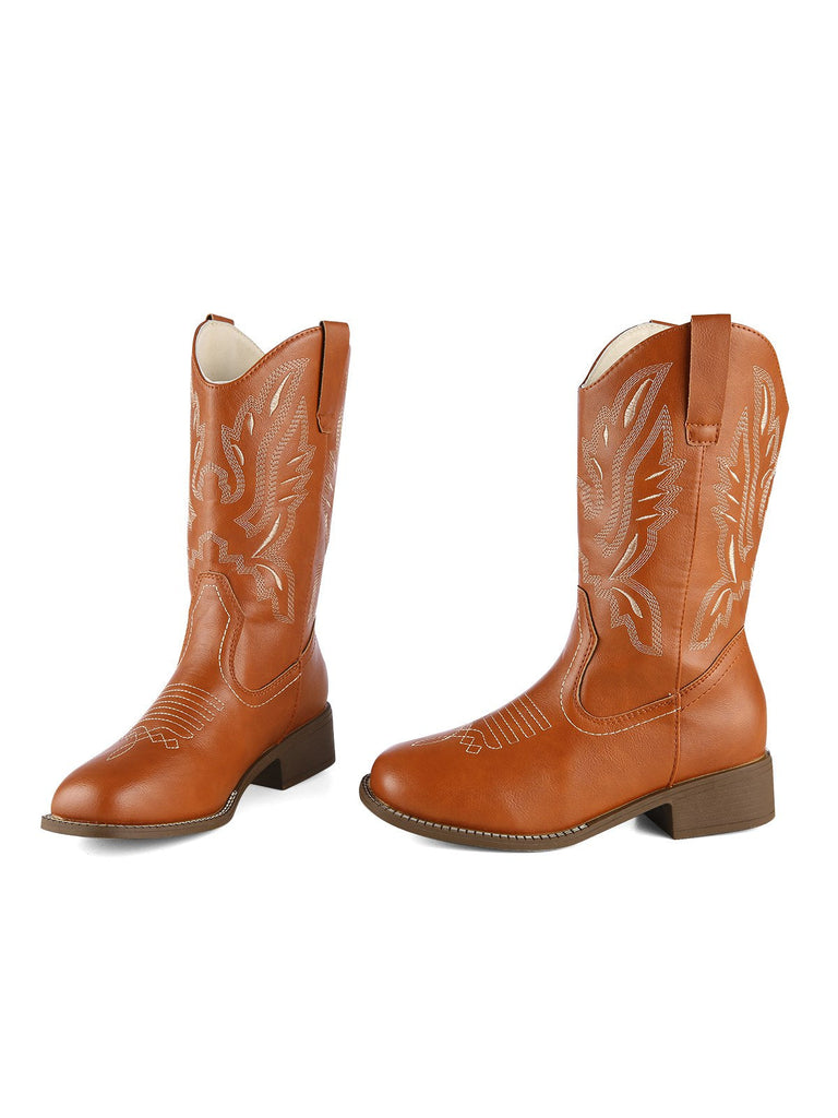 Retro Bestickt Leder Kalb Cowboy Stiefel