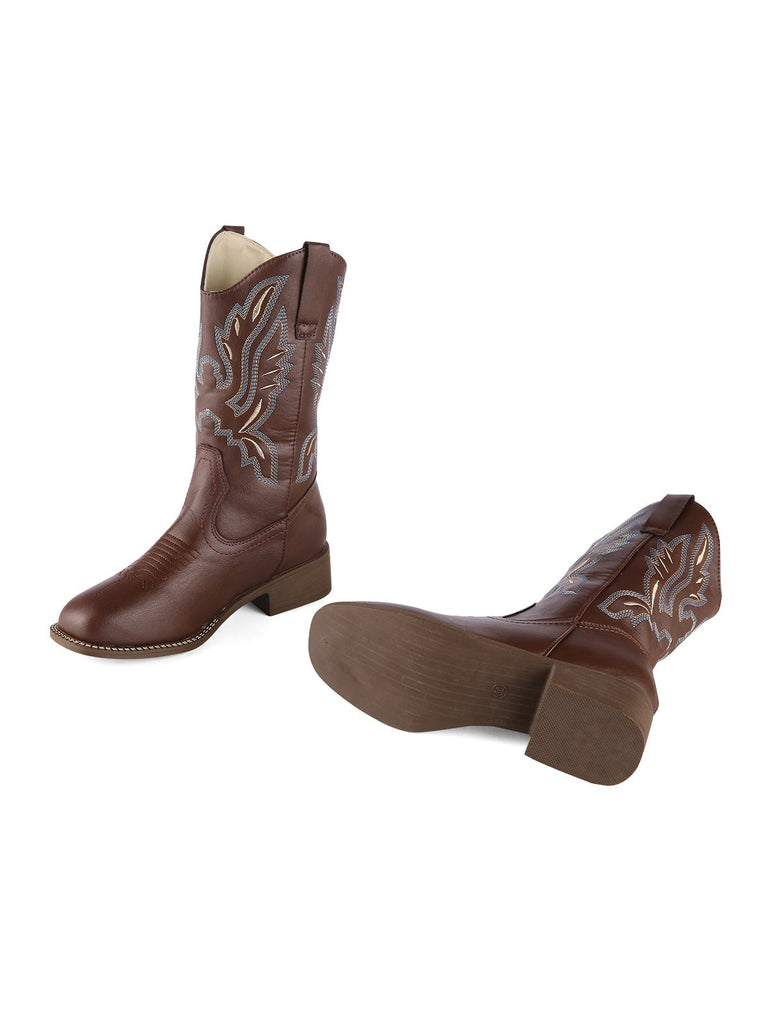 Retro Bestickt Leder Kalb Cowboy Stiefel