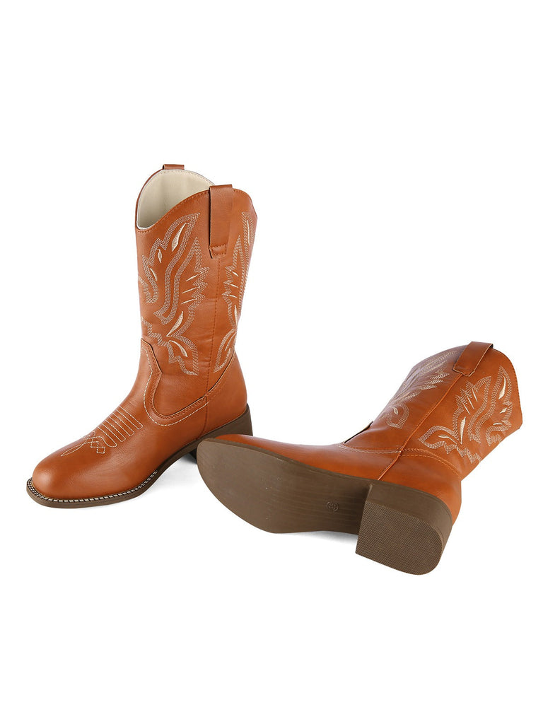 Retro Bestickt Leder Kalb Cowboy Stiefel