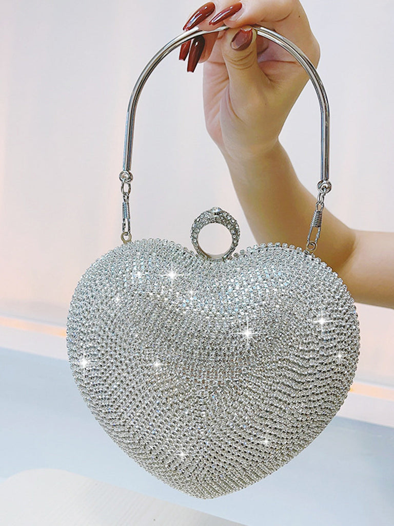 Silber Herz Strass Party Tote Tasche