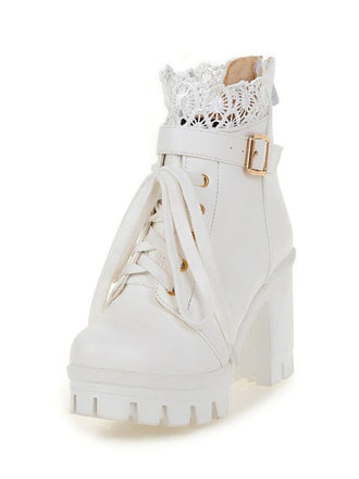 Leder Spitze Patchwork High Heel Ankle Stiefel